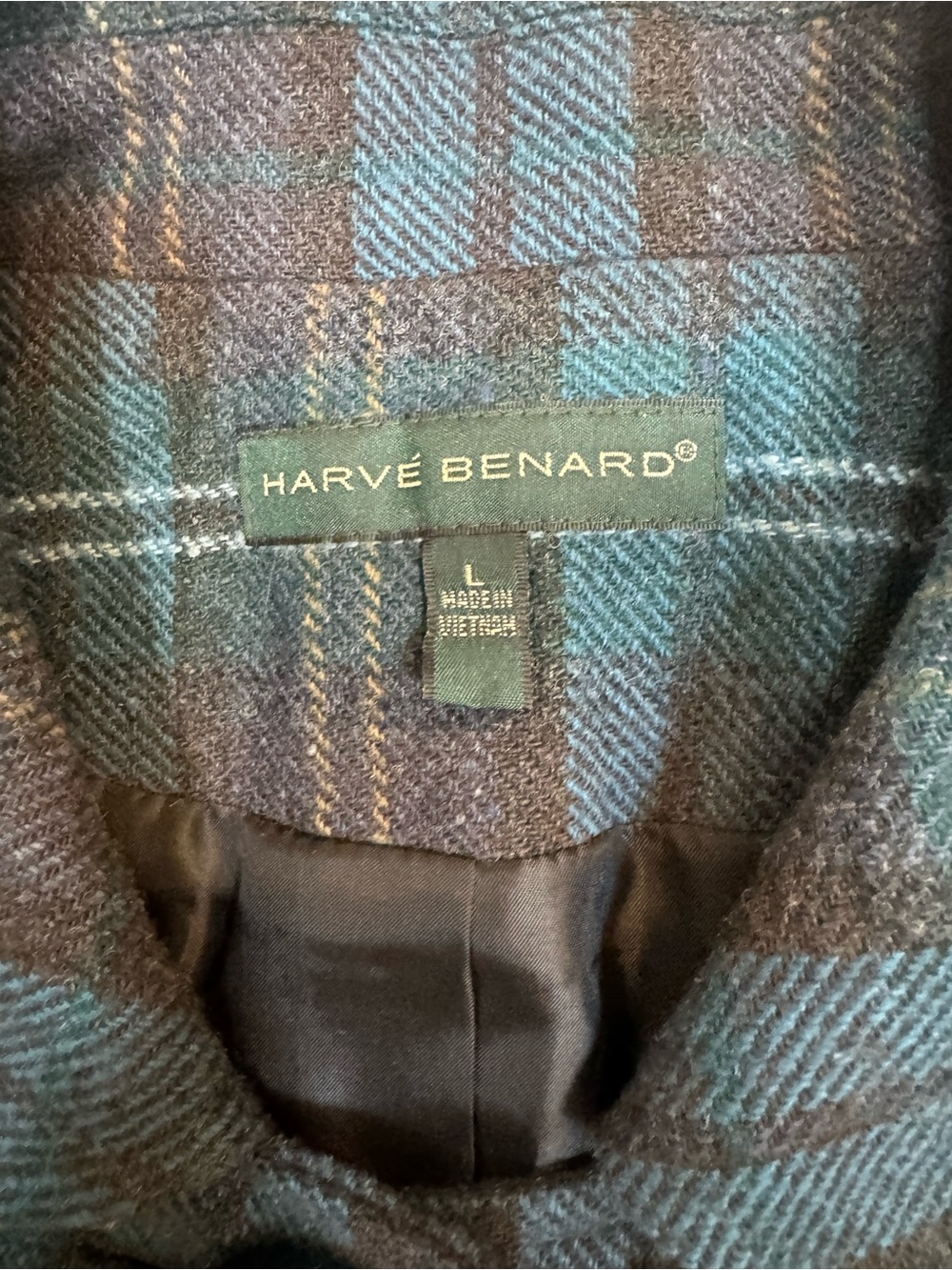 Harve Benard Plaid Cropped Jacket Green Brown 3/4 Sleeve Wool Blend Size L - Picture 2 of 9